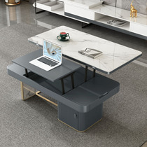 Nordic multi-function lifting coffee table becomes a dining table dual-use simple modern rock board living room small apartment folding small coffee table