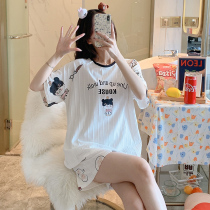2021 new pajamas womens pure cotton summer cute girl suit can be worn outside thin short-sleeved summer home clothes