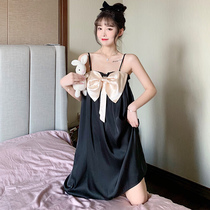 2021 new pajamas ladies summer Thin Ice Silk sexy student advanced bow suspender nightgown