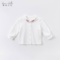 Davibella Girl White Shirt Child Shirt Long Sleeve Spring Dress New Children Baby Foreign Air Blouse Pure Cotton Female