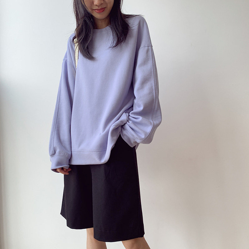 Autumn loose lazy wind set head guard womens hatless long-sleeved Korean version of a hundred sets of thin solid-colored basic student top