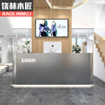 Curved stainless steel cash register small shop simple light luxury bar milk tea café clothing store front desk corner