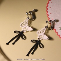 South Miss hand-made white tea butterfly original Japanese Korean handmade earrings long face thin girl heart ear clip