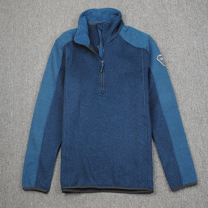 Mens knitted velvet warm fast dry outdoor sports clothing semi-zip-up jacket foreign trade spring and autumn model increased code