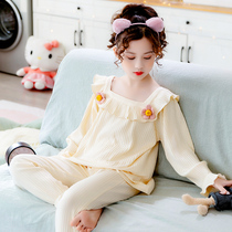 Childrens pajamas for girls spring and autumn cotton long sleeve round neck pullover