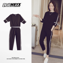 Spring casual suit fashion sports clothes women's summer half sleeve pants middle school running loose two-piece set