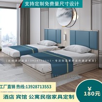  Hotel bed Hotel furniture Standard room full set of customized apartment bed and breakfast Single room bed twin bed rental room Bedside table