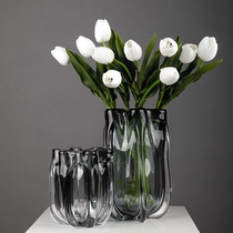 Nordic modern simple large glass vase ornaments dining table TV cabinet living room porch light luxury glass flower arrangement