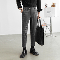 Plaid trousers mens straight business dress autumn mens youth Korean trend suit pants drop feeling slim feet