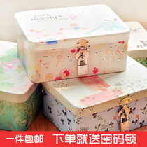 Creative Freshener With Lock Iron Case Iron Jewelry Pinbox Large Document Desktop Debris Finishing Box Send a coded lock