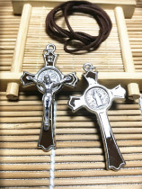  Italy imported Catholic Holy Relics St Benedict Cross Brown drop plastic silver edge with rope 5cm