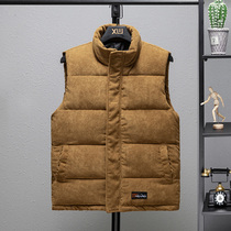Vest men's autumn and winter youth stand collar trend corduroy horse clip padded warm men's handsome vest coat