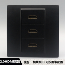 Black 86 Network 2 0HDMI HD straight head socket three-digit HDMI mother-to-mother docking direct panel