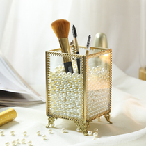 Gold glass cosmetic brush storage barrel lipstick box dust makeup brush Pearl eyebrow pencil cosmetics storage box rack