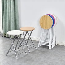 Folding round stool Household modern simple adult foldable high stool portable bench multi-function thickened wood stool