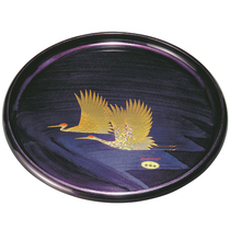  EMS direct mail:Japanese-made Kishu Lacquerware Ziyunsheng-painted crane flower high-end round tea tray Coffee tray