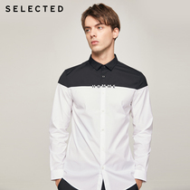 SELECTED silade autumn winter black and white letter embroidery tide business casual long sleeve shirt men) 420305058