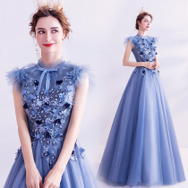 Angels wedding dress charm petal blue dinner party annual art examination performance host wedding dress wholesale 621