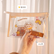 Creative quicksand pen bag cosmetic bag girl heart transparent pvc storage bag ins Wind large capacity stationery storage bag