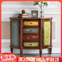 Home American entrance cabinet locker solid wood entrance hall cabinet semi-round luxury living room pastoral corridor side cabinet