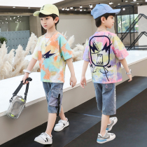 Boys summer clothing suit 2022 new little boy CUHK child clothes foreign air handsome summer short sleeve damp clothes