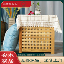 Norse style solid wood storage box wood color multi-standard homestay square table flexible box cover sitting storage box