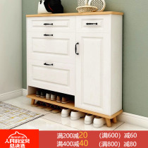 Simple modern shoe cabinet ultra-thin dump door hall cabinet 17cm multi-function locker household door shoe rack solid wood color
