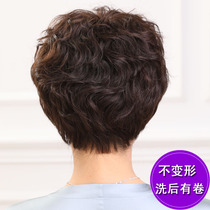 Wig female short curly hair shape middle-aged old real hair round face Mother cover white hair headgear bald head chemotherapy R23