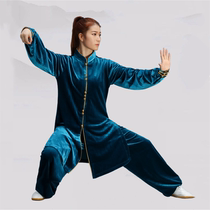 Autumn and winter New Taiji clothing long gold velvet thick warm martial arts clothing Taijiquan competition performance clothing men and women