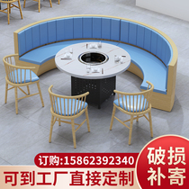 Restaurant solid wood deck sofa milk tea shop cafe simple wall arc deck sofa table and chair combination