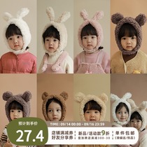 Baby childrens winter warm plus velvet hat girl earring hat cute super cute cartoon lamb hair baby hat