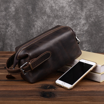 Original Retro Hand Mad Muppie Mens Hand Grab Bag Genuine Leather Large Capacity Handbag Multifunction Collection Wallet Containing Bag