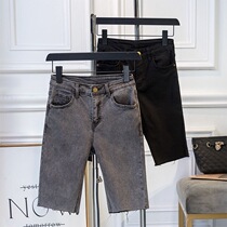 Denim five-point pants womens summer 2021 new Korean version loose large size fat mm high waist shorts tight stretch cycling pants