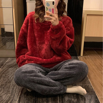 Become your preference ~ Simple style coral velvet pajamas female 2021 new autumn and winter thick warm suit
