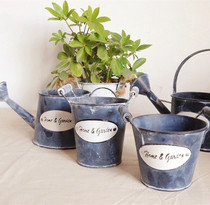 Waterproof sheet Flower Barrel Fields Garden Decoration Retro Made Old Iron Barrel Flower Barrel Flower Pot Flower flower Shop Multi-meat flower pot Green plant