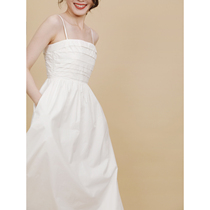 TANSSHOP white minimalist texture trowel gown dresses dress cotton pleated harness detachable mid-length dress
