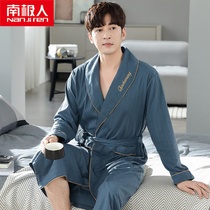 Antarctic people pure cotton sleeping robes mens spring and autumn season long sleeves easy to increase code bathrobes Summer full cotton wardrobes home clothes