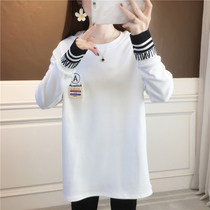 Pregnant women Spring small man 2021 womens net red T-shirt cute foreign thin velvet loose ins bottom clothes