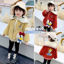 Girls autumn and winter coat 1 thickened 2 foreign 3-year-old female baby sweater 4 plus cotton clothes lamb velvet jacket winter wear