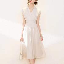 Sandro Beytagh2022 Summer new womens dress V collar dress with long collection waist pure color Liandress surges