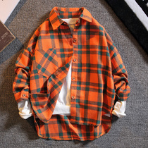 Korean boys shirt 2021 spring and autumn new childrens foreign style big child plaid handsome cotton shirt boys tide