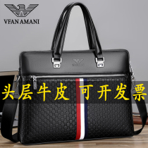 Luxury Mens Bag Genuine Leather Mens Briefcase Business Casual Cow Leather Handbag Computer Skew Satchel Large Capacity Tide