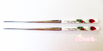 TM Korean imported tableware Rose bone china handle 18-10 stainless steel plus thick heart flat chopsticks Korean chopsticks