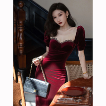 Thai Tide brand female retro noble temperament celebrity palace style elegant Queen style velvet lace dress skirt