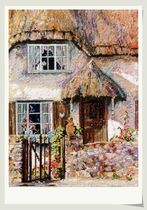 Cross stitch electronic drawings repainting source document Jan thatched cottage in the countryside