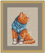 Cross stitch electronic drawings redrawn source file Orange cat scarf cat