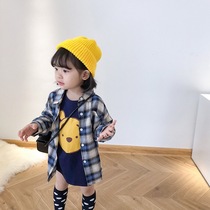 Girl Plaid Shirt Jacket Foreign Air Korean Version Children Spring Clothing Children Baby Lining Spring Autumn Slim Fit Long Sleeve Pure Cotton