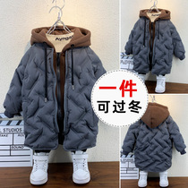 Korean childrens clothing boys plus velvet cotton coat 2021 Winter handsome thick coat anti-season Childrens foreign winter clothing cotton clothing