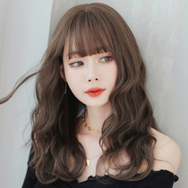 Wig female hair natural full head cover corn hot egg roll hair fluffy temperament face repair Korean style medium long hair cover