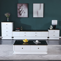 Italian light luxury style marble coffee table TV cabinet combination solid wood modern simple rounded corner 1 8 meters 2 2 meters floor cabinet